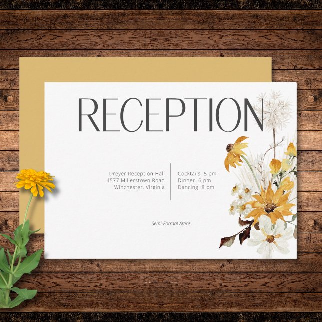 Boho Golden Yellow Meadow Blume Gold Empfang Begleitkarte (Boho Golden Yellow Meadow Flowers Gold Reception Enclosure Card)