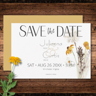 Boho Golden Yellow Meadow Blume Gold Wedding Save The Date