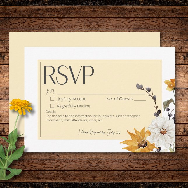 Boho Golden Yellow Meadow Blumen Yellow No Dinner RSVP Karte (Boho Golden Yellow Meadow Flower Yellow No Dinner RSVP Card)
