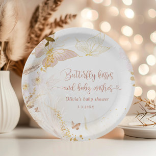 Boho Goldfolie Schmetterling küsst Babydusche Pappteller