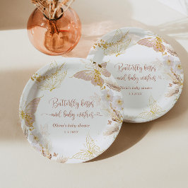 Boho Goldfolie Schmetterling küsst Babydusche Pappteller
