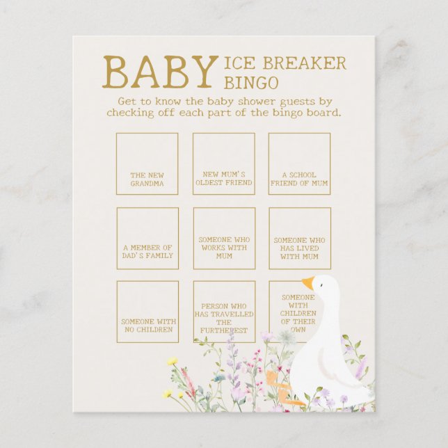 Boho Goose Duck Baby Showroom Ice Breaker Bingo Ga (Vorderseite)
