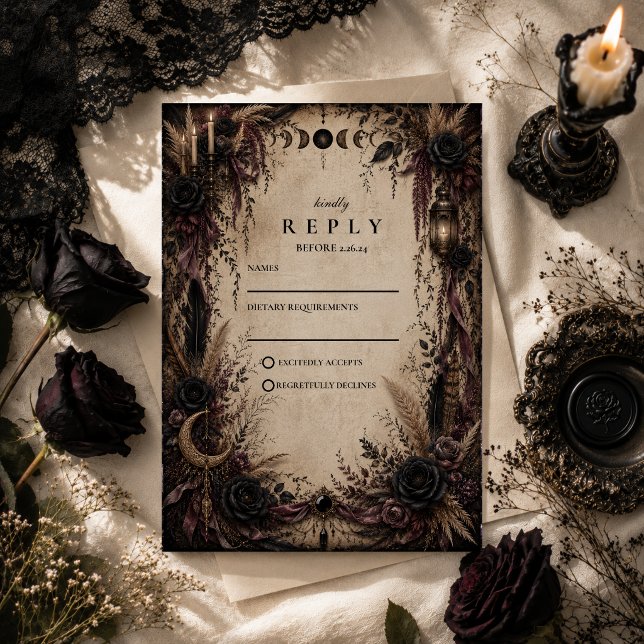 Boho-Goth-Hochzeit RSVP Karte (Von Creator hochgeladen)