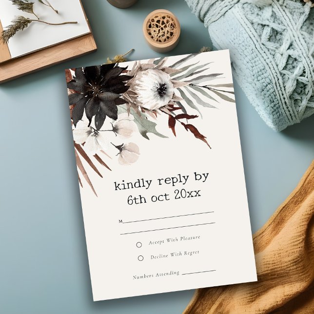 Boho Gothic Rust Black Botanical Wedding Details RSVP Karte (Von Creator hochgeladen)