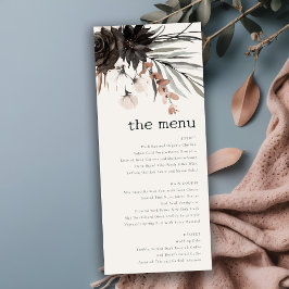 Boho Gothic Rust Black Botanical Wedding Menu Card Einladung