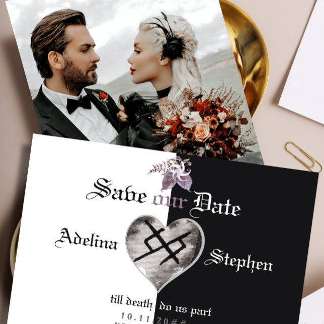 Boho Gothic Viking Ewige Liebe Wildblume Hochzeit Save The Date (Boho Rust Gothic Viking Eternal Love Wildflower Photo Save The Date October Elegant Gothic Wedding)