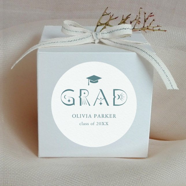 Boho GRAD Typografie Aquamarin Runder Aufkleber (Von Creator hochgeladen)