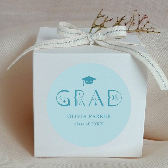 Boho GRAD Typografie Blue Runder Aufkleber (Von Creator hochgeladen)