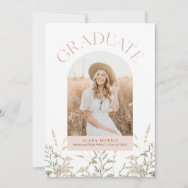 Boho Graduate Arch Pink und Green Abschluss Foto Einladung