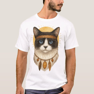 Boho- Grafik-T-Shirt mit blauäugiger Katze und Tra T-Shirt