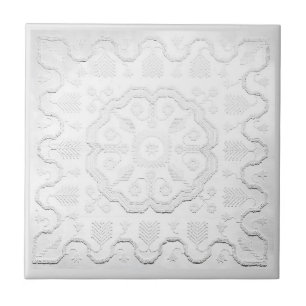 Boho Grau-Weiße Imitate Relief Blume Muster Fliese