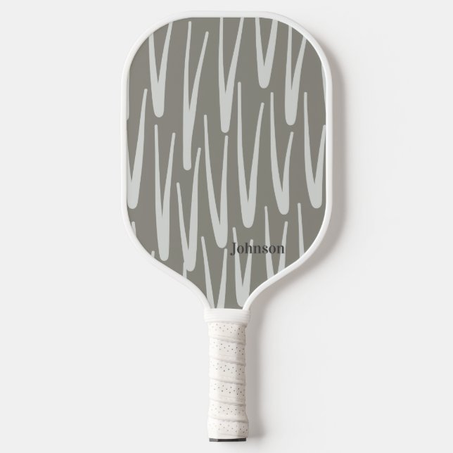 Boho Gray and White Pattern Individuelle Name Pickleball Schläger (Vorderseite)
