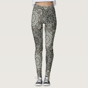 Boho Gray Black Mandala Pattern Leggings