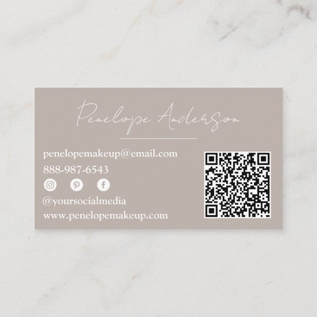Boho Gray Neutral Chic Minimalist Modern QR Code Visitenkarte (Rückseite)
