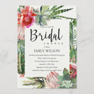 BOHO GRAY PINK FLORAL CACTI FOLIAGE BRAUTPARTY EINLADUNG