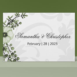 Boho Green Berries and Gray Damask Wedding Gästebuch