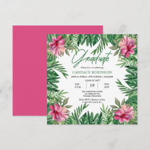 Boho Green Blätter Pink Hibiskus Graduation Part Einladung