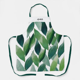 Boho Green Blätter Wasserfarbe Handgemalt Schürze
