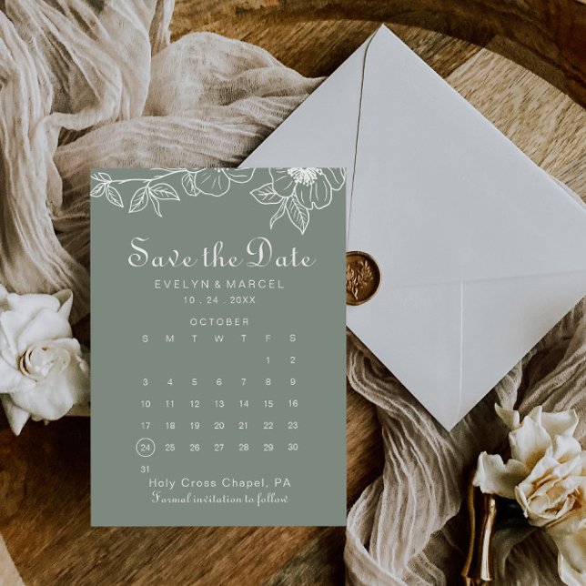 Boho Green Blumenkalender Save the Date (Von Creator hochgeladen)