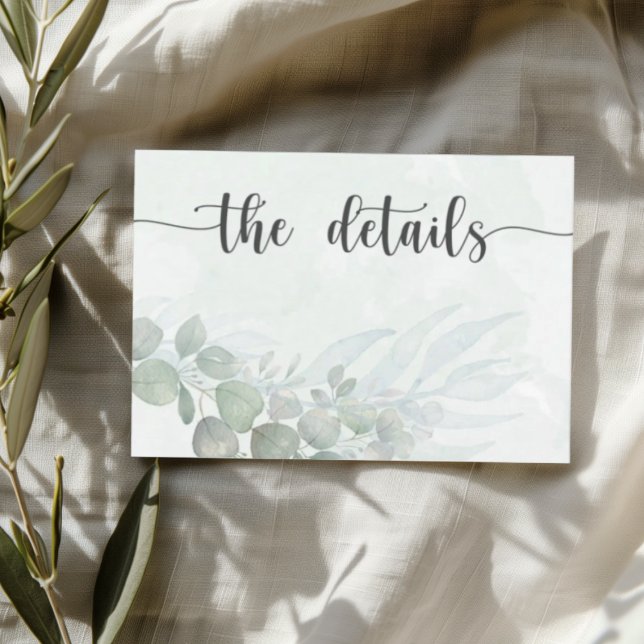Boho Green Botanical Watercolor Wedding Details Begleitkarte (Von Creator hochgeladen)