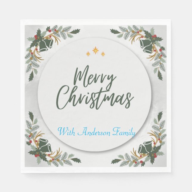 BOHO GREEN CHRISTMAS COCKTAIL PARTY PEROSANLISIERT SERVIETTE (Vorderseite)