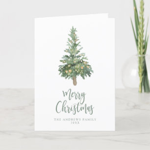 Boho Green Christmas Watercolor Tree Non-Foto Feiertagskarte