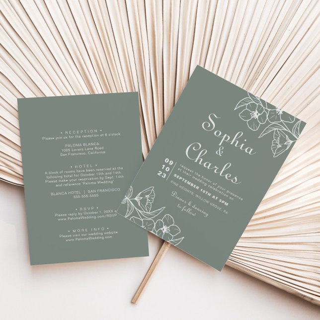 Boho Green Destination Blumenfront Back Wedding Einladung (Von Creator hochgeladen)