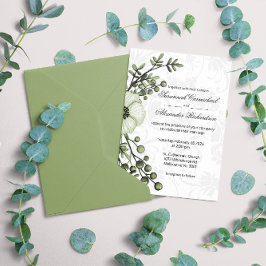 Boho Green Floral Berries Damask Wedding Einladung