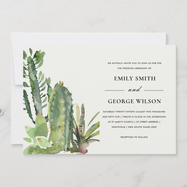 BOHO GREEN FLORAL DESERT CACTI FOLIAGE WEDD EINLADUNG (Vorderseite)