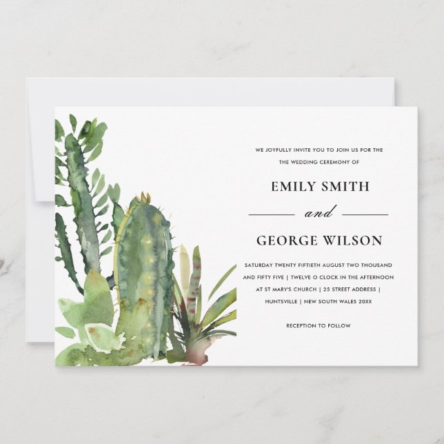BOHO GREEN FLORAL DESERT CACTI FOLIAGE WEDD EINLADUNG (Vorderseite)