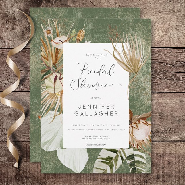 Boho Green Floral Grass Brautparty Einladung (Boho Green Floral Grass Bridal  Shower Invitation)