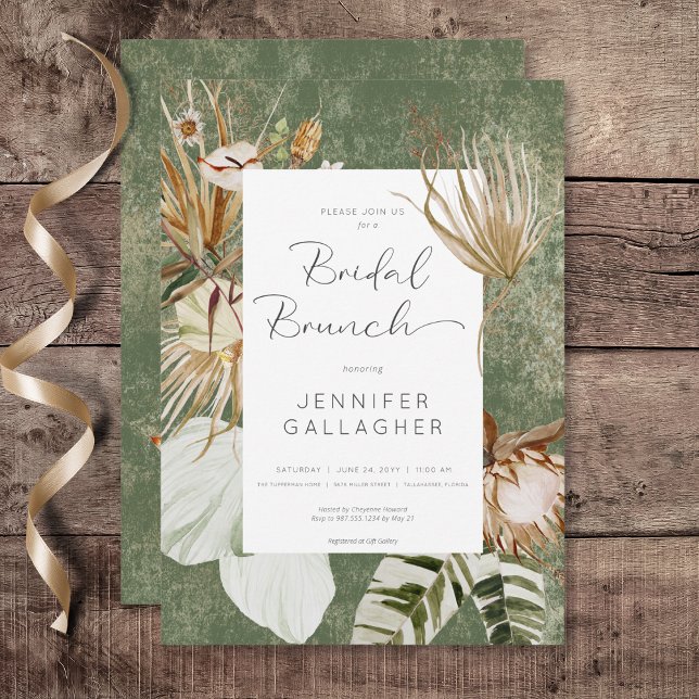 Boho Green Floral Grass Bridal Brunch Einladung (Boho Green Floral Grass Bridal Brunch Invitation)