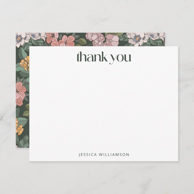 Boho Green Floral Wildflower Custom Stationery Dankeskarte (Vorne/Hinten)