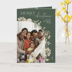 Boho Green Floral Wreath Foto Weihnachten Karte