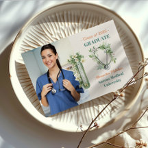 Boho Green Foto Watercolor Nursing School Gradua