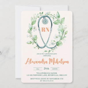 Boho Green Foto Watercolor Nursing School Gradua Einladung