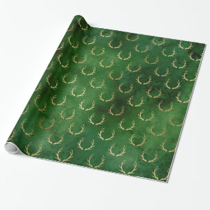 Boho Green Gold Antlers Weihnachten Geschenkpapier