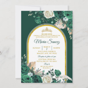 Boho Green Gold Floral Mexican Quinceañera Einladung