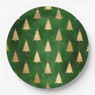 Boho Green Gold Trees Weihnachten Pappteller