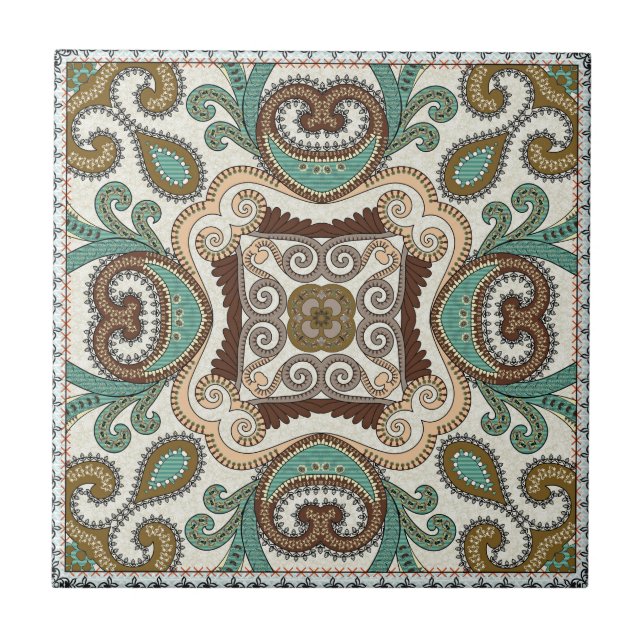 Boho Green Pattern Fliese (Vorderseite)