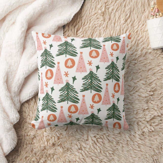 Boho Green Pink Orange Rustikale Weihnachtsbaumen Kissen (Decke)