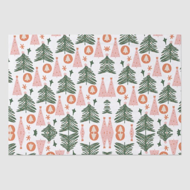 Boho Green Pink Orange Rustikale Weihnachtsbaumen Seidenpapier (Vorderseite)
