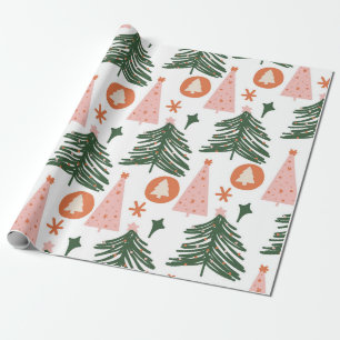 Boho Green Pink Orange Weihnachtsbaumen Geschenkpapier