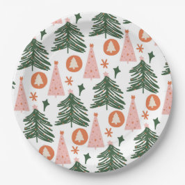 Boho Green Pink Orange Weihnachtsbaumen Pappteller