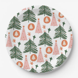 Boho Green Pink Orange Weihnachtsbaumen Pappteller