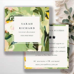 Boho Green Pink Painted Floral Review Request Quadratische Visitenkarte