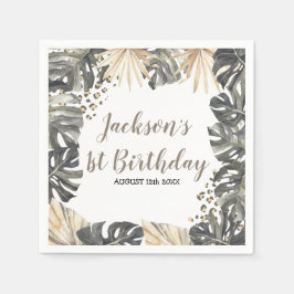 Boho Green Sage Wild One Birthday Paper Napkin Serviette
