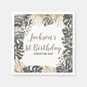 Boho Green Sage Wild One Birthday Paper Napkin Serviette