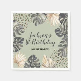 Boho Green Sage Wild One Birthday Paper Napkin Serviette