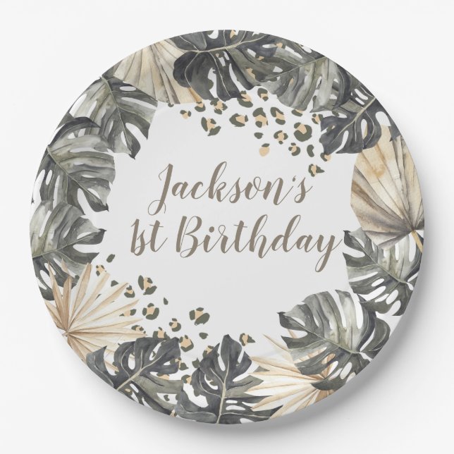 Boho Green Sage Wild One Birthday Paper Plate Pappteller (Vorderseite)